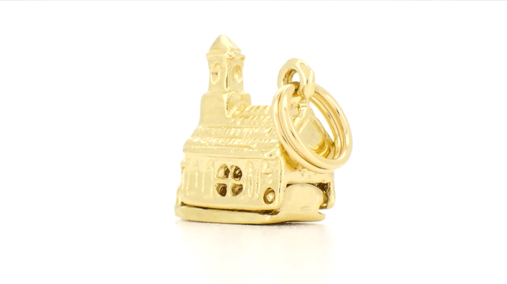 Old Church with Hidden Bride and Groom Movable Charm in 14 Karat Gold - Item: C724 - Image: 6