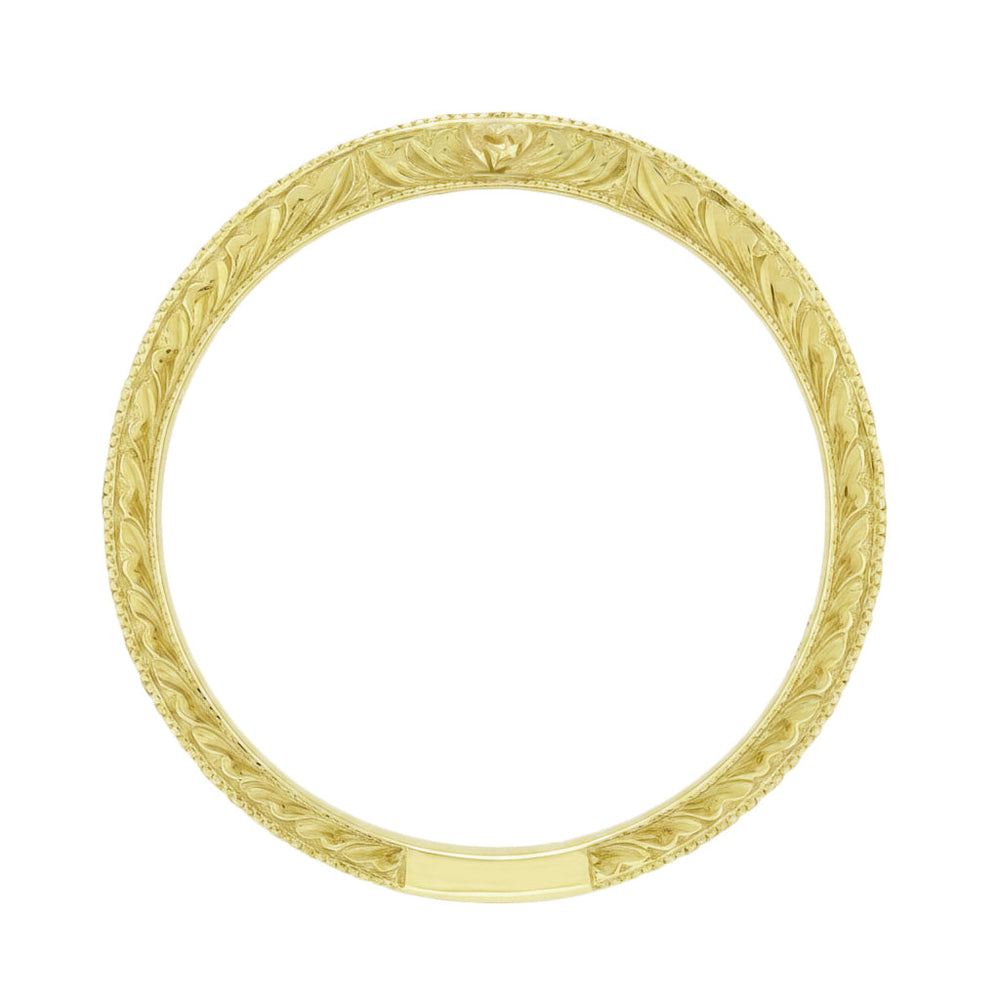 Engraved Contoured Royal Crown Diamond Wedding Band in 14K or 18K Yellow Gold - Item: WR460Y14K1D-LC - Image: 5