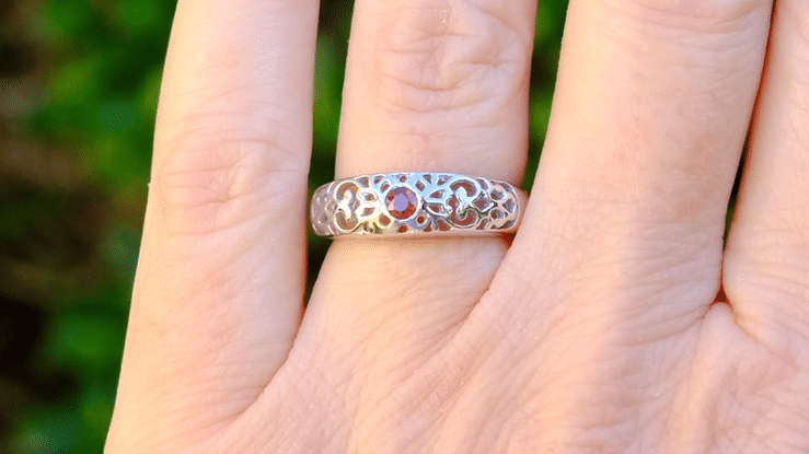 Palladium Edwardian Scroll Design Filigree Ruby Ring - Item: R197PDMR - Image: 4