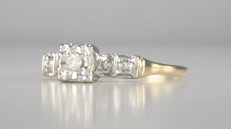 Petite Vintage 1940's Diamond Solitaire Engagement Ring in 14K Yellow and White Gold | Art Deco - Item: R753 - Image: 4