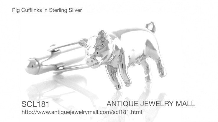 Pig Cufflinks in Sterling Silver - Item: SCL181 - Image: 4