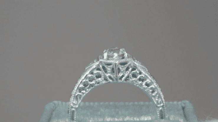 Art Deco Filigree Wheat and Scrolls Diamond Engraved Engagement Ring in Platinum - Item: R407P - Image: 6