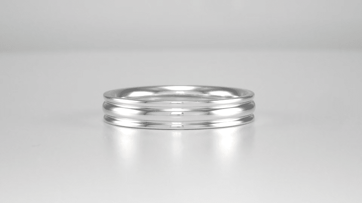 Platinum 1950's Retro Moderne 4mm Double Grooved Wedding Band Ring - Item: R912P - Image: 2