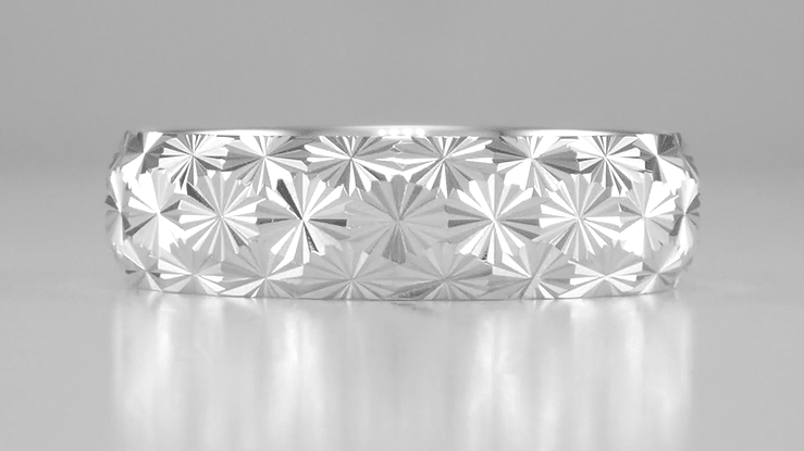 Mid Century Modern Sculptural Vintage Starbursts Engraved Platinum Wedding Band  - 6mm Wide - Item: R861P - Image: 4