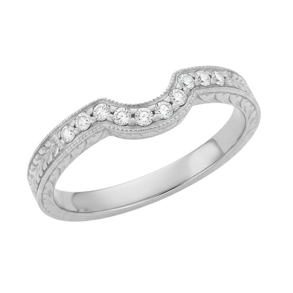 Royal Crown Curved Diamond Wedding Band in Platinum - Item: WR460P1D-LC - Image: 2
