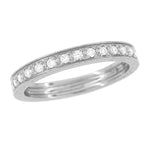 Art Deco Engraved Wheat Eternity Diamond Wedding Band in Platinum