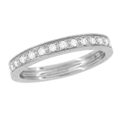 Art Deco Engraved Wheat Eternity Diamond Wedding Band in Platinum
