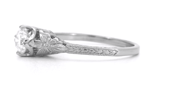 Platinum Art Deco Filigree Antique Design 1/2 Carat Solitaire Engagement Ring Setting - Item: R356P50 - Image: 5