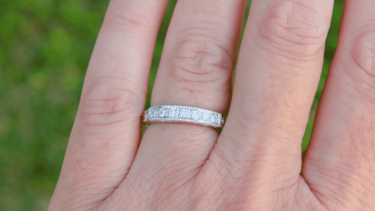 Platinum Art Deco Engraved Scrolls Diamond Wedding Ring - Item: WR628P-LC - Image: 4