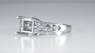 Platinum Art Nouveau Engraved Flowers and Leaves Filigree Engagement Ring Setting for a 1 Carat Princess, Radiant, or Asscher Cut Diamond