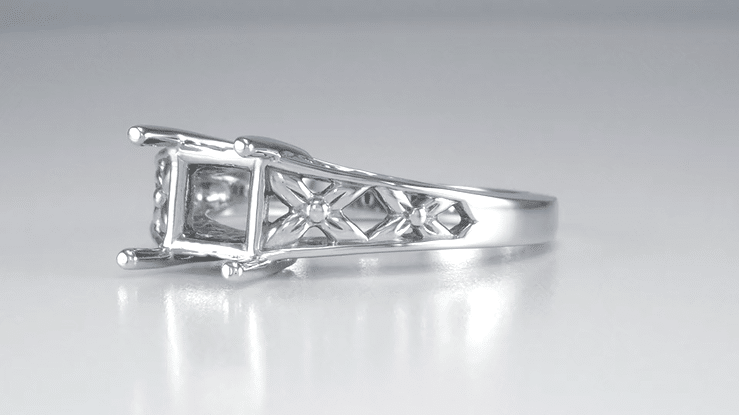 Platinum Art Nouveau Engraved Flowers and Leaves Filigree Engagement Ring Setting for a 1 Carat Princess, Radiant, or Asscher Cut Diamond - Item: R989PRP - Image: 6