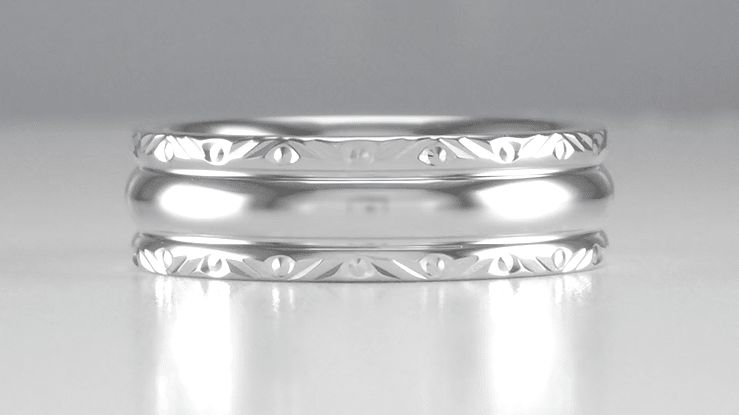 Platinum Circles & Chevrons 1950's Mid Century Modern Sculptural Wedding Band - 6mm Wide - Item: R860P - Image: 4