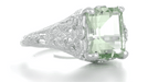 Platinum Edwardian Filigree Emerald Cut Prasiolite Ring ( Green Amethyst )