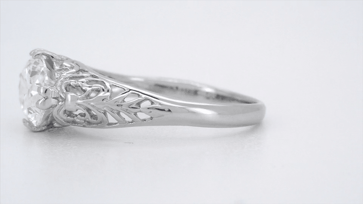 Platinum Edwardian Scroll Filigree East to West 1.30 Carat Oval Diamond Engagement Ring - Item: R799PD-LC - Image: 5