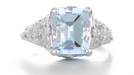 Platinum Filigree Emerald Cut Aquamarine Edwardian Engagement Ring