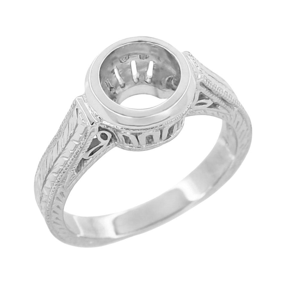 Art Deco 1 - 1.25 Carat Platinum Filigree Engraved Wheat Engagement Bezel Ring Setting - Item: R306P1 - Image: 5