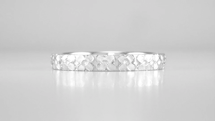 Platinum Hawaiian Hibiscus Flowers Engraved Wedding Band - Item: R668P - Image: 3
