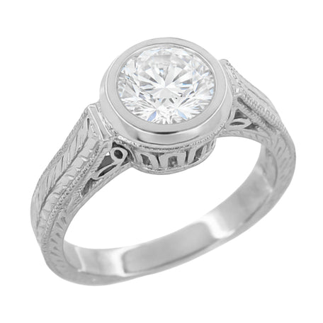Art Deco 1 - 1.25 Carat Platinum Filigree Engraved Wheat Engagement Bezel Ring Setting