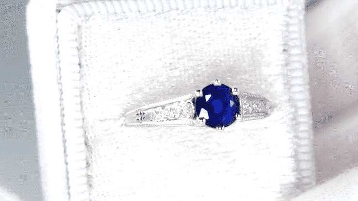 Sapphire and Diamond Filigree Art Deco Engagement Ring in Platinum - Item: R158P - Image: 8