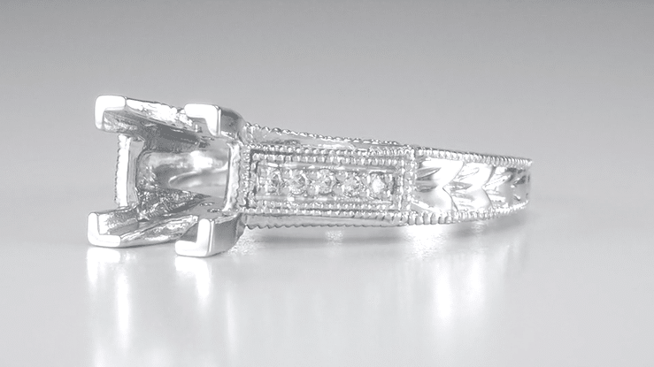 Platinum X & O Kisses 1 Carat Princess Cut Diamond Art Deco Engagement Ring Setting - Item: R701P - Image: 3