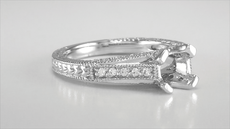 X & O Kisses 1/2 Carat Diamond Engagement Ring Setting in Platinum - Item: R1153P50-LC - Image: 7
