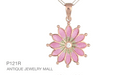 Plique a Jour Enamel Flower Pendant Necklace in Rose Gold Vermeil Sterling Silver with White Sapphire | Art Nouveau 1910 Vintage Replica