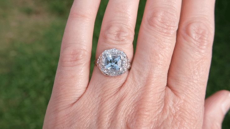 Princess Cut Aquamarine Art Nouveau Ring in 14 Karat White Gold - Item: R615 - Image: 7
