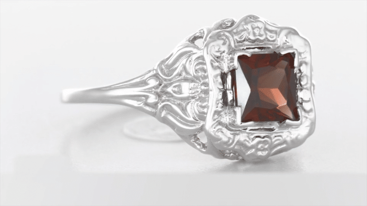 Princess Cut Garnet Art Nouveau Promise Ring in Sterling Silver - Item: SSR615G - Image: 7