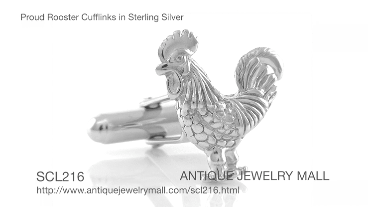 Proud Rooster Cufflinks in Sterling Silver - Item: SCL216 - Image: 4