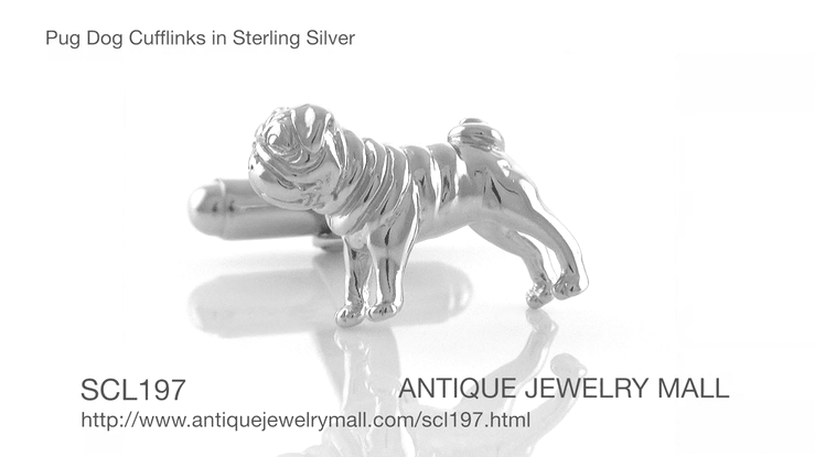 Pug Dog Cufflinks in Sterling Silver - Item: SCL197 - Image: 4