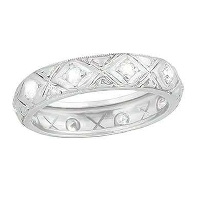 Art Deco Lisbon Antique Diamond Filigree Wedding Band in Platinum - Size 6