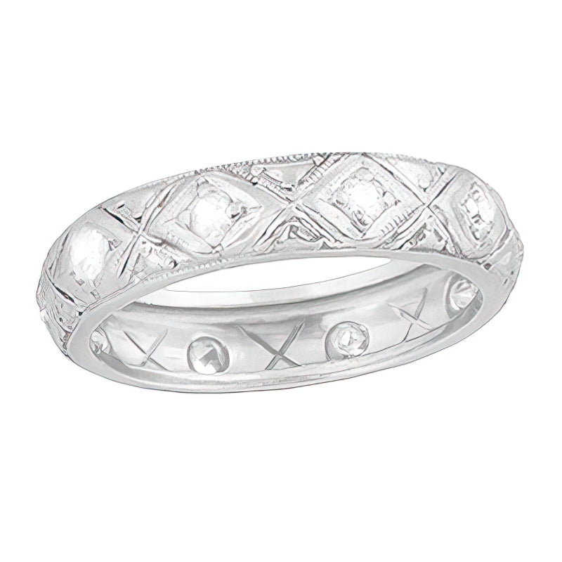 Art Deco Lisbon Antique Diamond Filigree Wedding Band in Platinum - Size 6