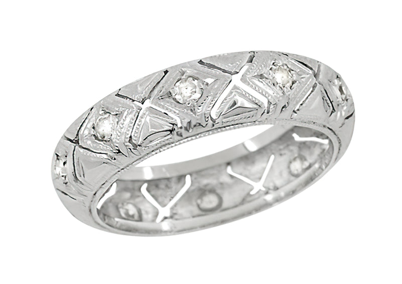 Art Deco Preston Antique Diamond Wedding Band in Platinum - Size 6