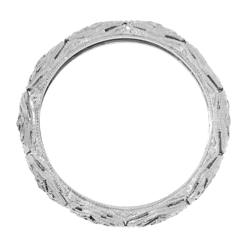 Art Deco Cheshire Filigree Vintage Diamond Wedding Band in Platinum - Size 7 3/4 - Item: R1037 - Image: 2