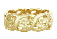 Mid Century Scrolls and Pansy Flowers Yellow Gold Open Filigree Wedding Ring