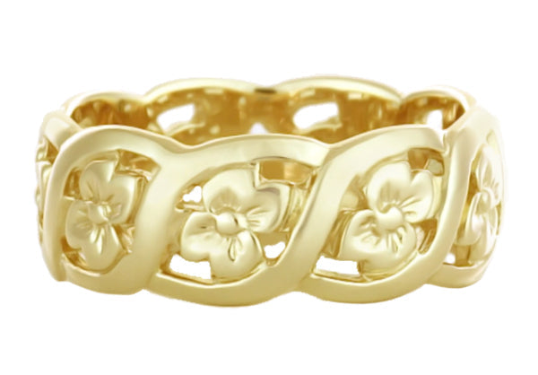 Yellow Gold Mid Century Modern Vintage Wedding Ring - Wide Band 7.4mm - R1114Y