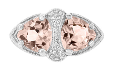 Art Deco Filigree Loving Duo East West Morganite Ring in 14 Karat White Gold - alternate view
