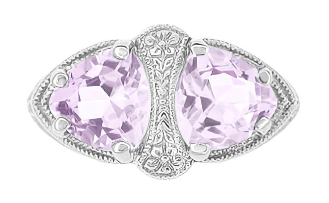 Art Deco Rose de France Amethyst Loving Duo Filigree Ring in 14 Karat White Gold - Item: R1129WRF - Image: 2