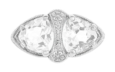 Art Deco Filigree White Topaz Loving Duo Ring in 14 Karat White Gold - alternate view