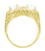 Yellow Gold Art Deco Filigree White Topaz Loving Duo Ring