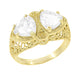 Yellow Gold Art Deco Filigree White Topaz Loving Duo Ring
