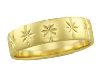 1950's 8 Ray Starburst Mens Antique Style Wedding Band in Yellow Gold - 6mm Wide
