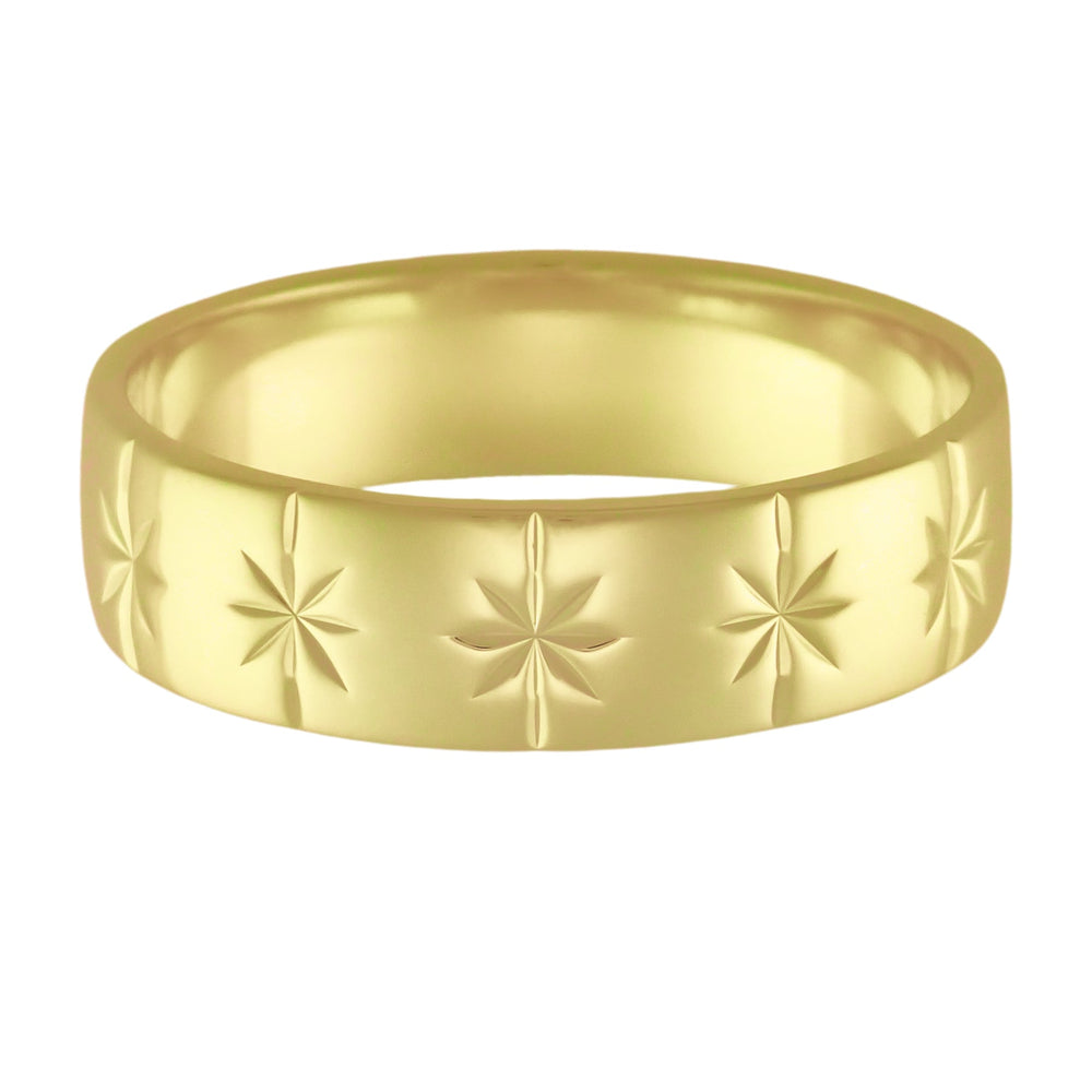 1950's 8 Ray Starburst Mens Antique Style Wedding Band in Yellow Gold - 6mm Wide - Item: R1131Y10 - Image: 2