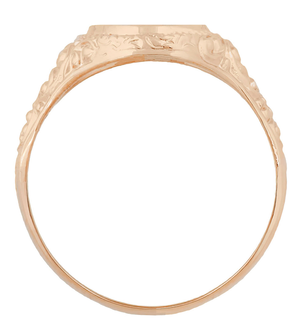 Rose Gold Victorian Oval Signet Ring with Heirloom Scroll Engraved Sides - Item: R1141R - Image: 3