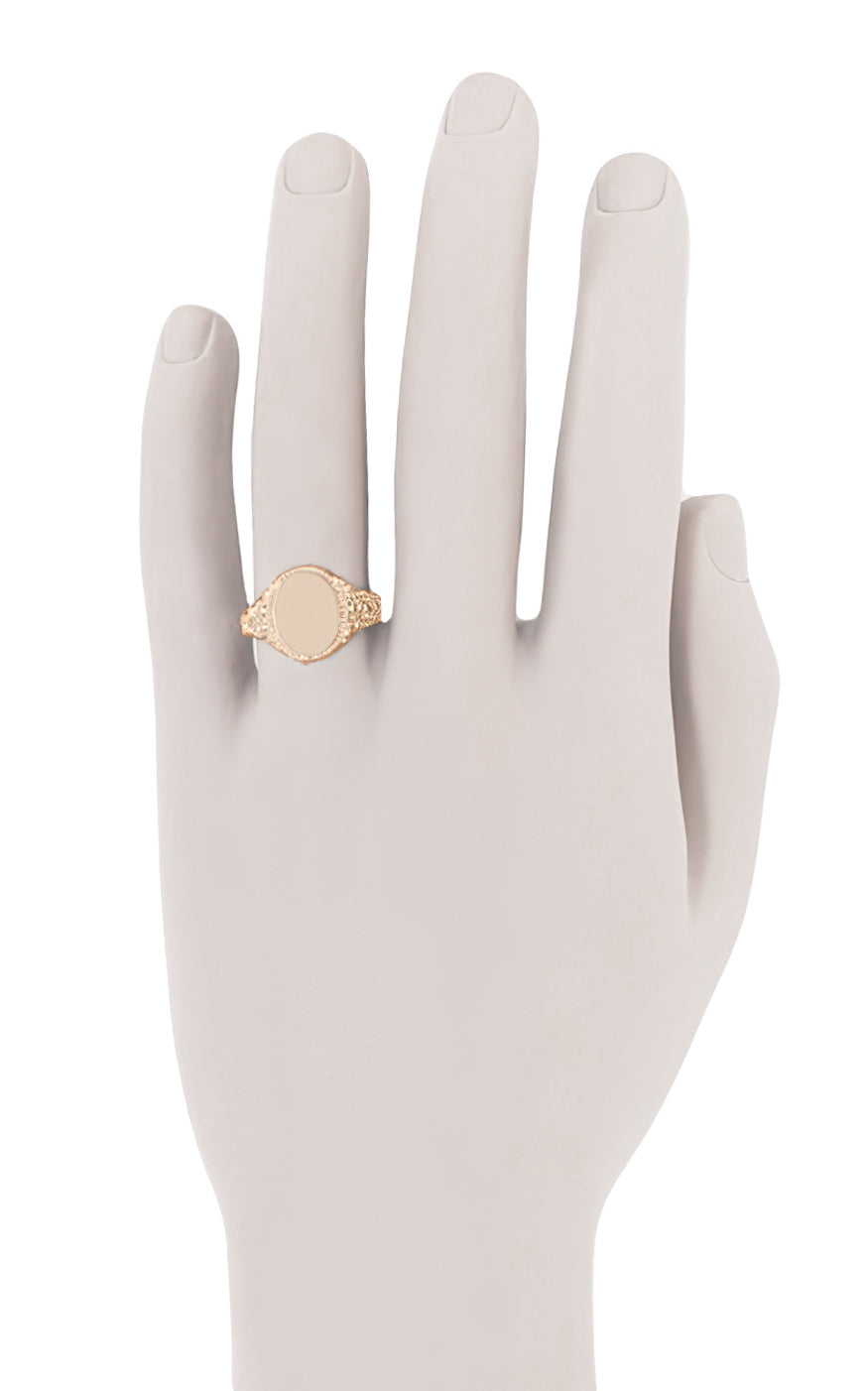 Rose Gold Victorian Oval Signet Ring with Heirloom Scroll Engraved Sides - Item: R1141R - Image: 4