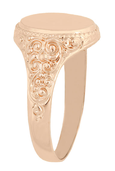 Rose Gold Victorian Oval Signet Ring with Heirloom Scroll Engraved Sides - alternate view
