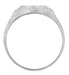 Victorian White Gold Oval Signet Ring with Engraved Side Scrolls