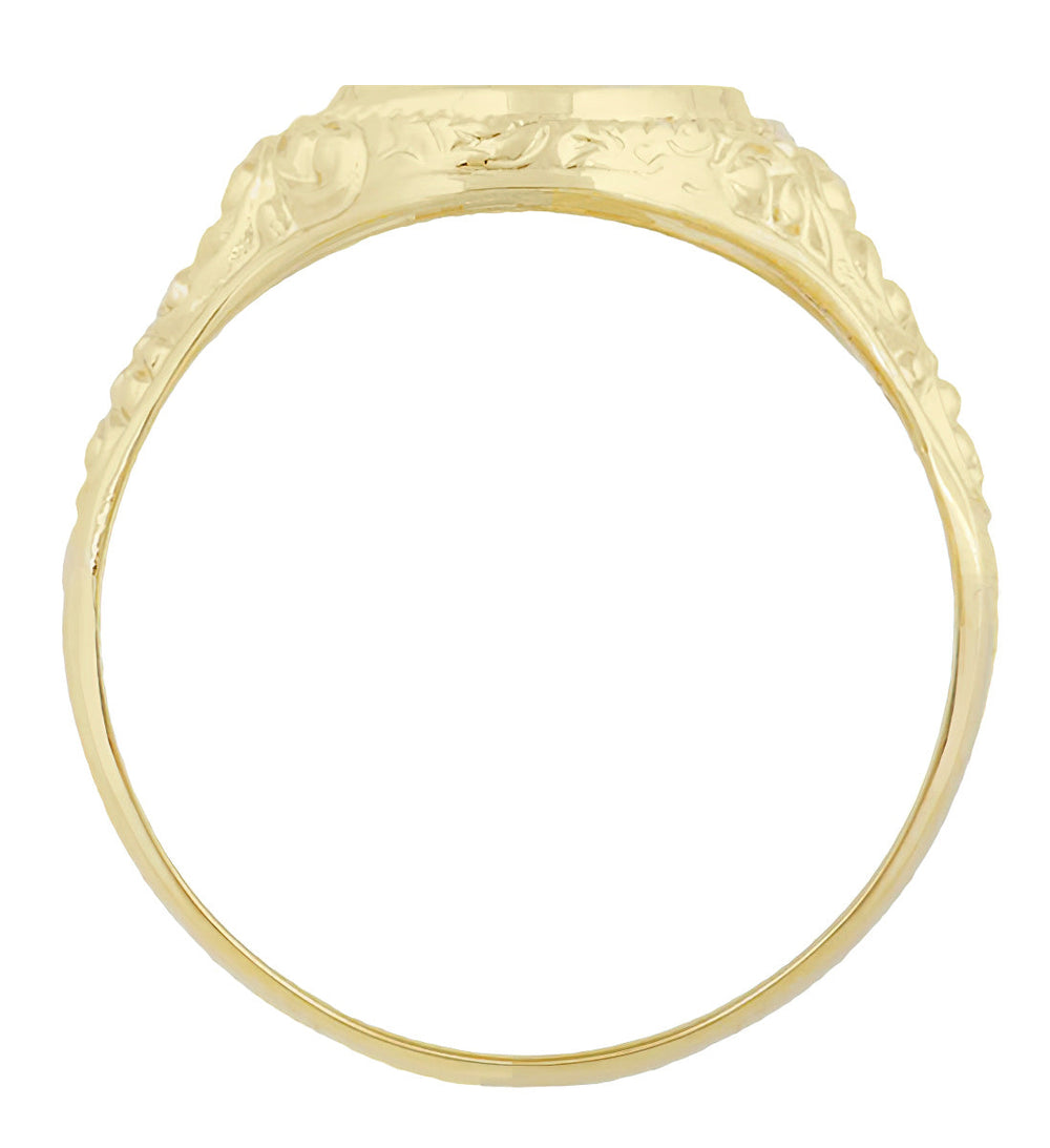 Engraved Scrolls Oval Victorian Signet Ring in Yellow Gold - 10K or 14K - Item: R1141Y10 - Image: 3