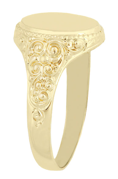 Engraved Scrolls Oval Victorian Signet Ring in Yellow Gold - 10K or 14K - alternate view