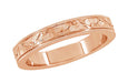 Rose Gold Art Deco Engraved Floral Fan Wedding Band with Millgrain Edges - 4mm Wide